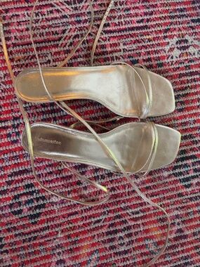 Reformation Metallic Gold Strappy Square-Toe Sandals